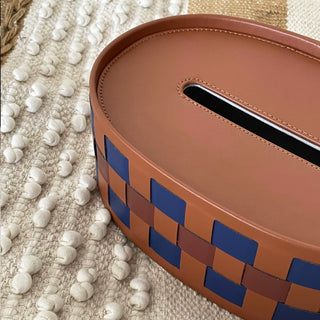 Oval-shaped woven faux leather tissue case