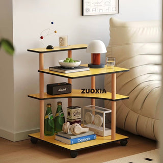 With casters transformable four-tier yellow storage rack side table wagon