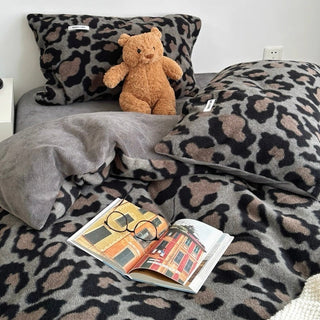 Gray Leopard Print Duvet Cover Set 2 Sizes  Winter Thick Bed Cover Bedding Cover Leopard Print