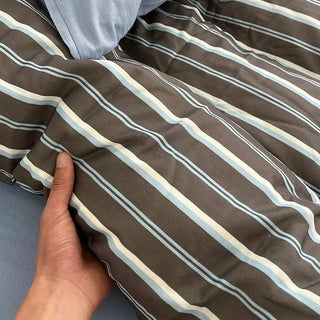 Gray x Blue Stripe Soft Cotton Duvet Cover Set   Bed Cover  All Seasons  Year-Round