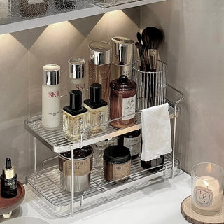 Striped Clear Stainless Steel Two-Tier Storage Rack Silver Perfume Storage