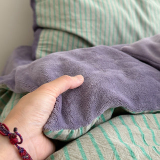 Green Purple Pin Stripe Cotton Fleece Winter Duvet Cover Set