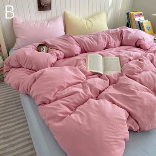 Pink Mix Color Solid Cotton Duvet Cover Set  Bed Cover All Season