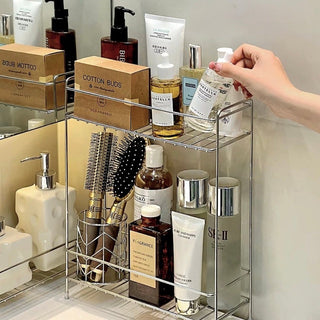 Stainless steel two-tier high-type simple slim storage rack silver