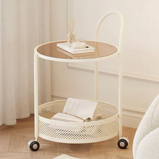 Round Basket Side Table with Casters