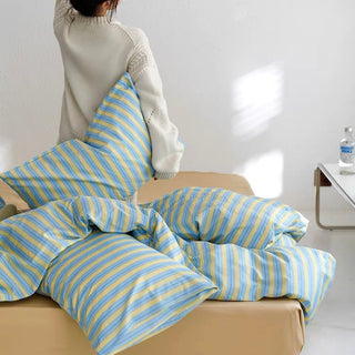 Blue and Yellow Stripe Duvet Cover Set