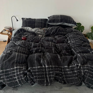 Gray Retro Check Pattern Duvet Cover Set 2 Sizes  Winter Thick Bed Cover Bedding Cover
