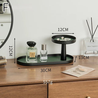 Iron Leather Oval Round Two-Tier Tray  Storage Rack Cosmetic Storage