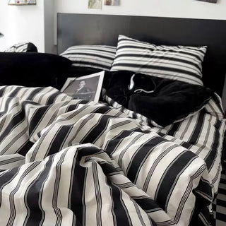 Black Multi Stripe Winter Duvet Cover Set