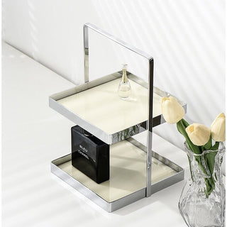 Handle-equipped silver frame square two-tier storage rack