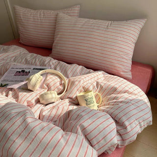 Mixed Color Stripe Cotton Duvet Cover Set  All Season