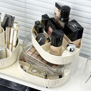 360 Degree Rotating Brush Stand with Sliding Cosmetic Storage Tray
