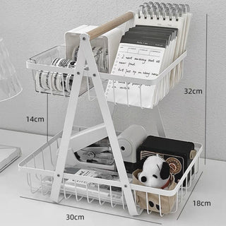 Handle-equipped Two-tiered Wire Basket Storage Basket