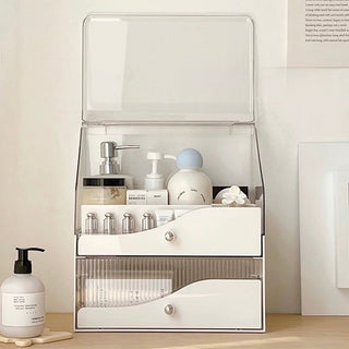 White Clear Large Capacity Lidded Drawer Cosmetic Storage Box