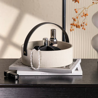 Leather Handle Round Divided Tray  Small Item Storage