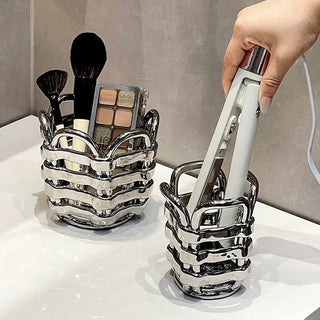 Silver Amiami Ceramic Brush Stand   Small Item Storage Candle Holder