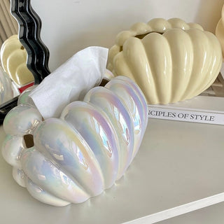 Shell motif ceramic tissue case