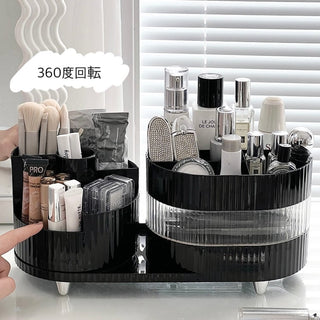 360 Degree Rotating Brush Stand with Sliding Cosmetic Storage Tray