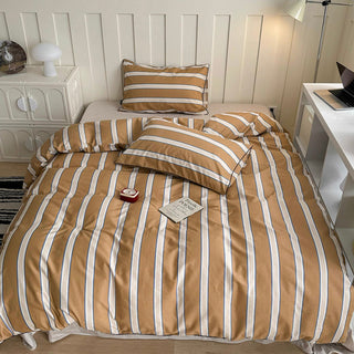 Brown Mixed Color Wide Stripe Cotton Duvet Cover Set 2 Sizes  All Seasons