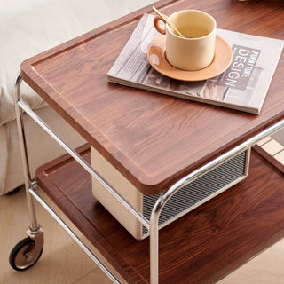 Stainless steel two-tier side table with casters storage rackin  wagon