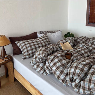 Blue Checkered Cotton Duvet Cover Set   All Seasons