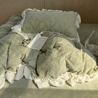 Green Ribbon Bouquet Pattern Milk Velvet Winter Thick Duvet Cover Set