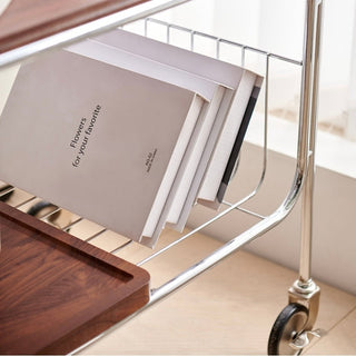 Stainless steel two-tier side table with casters storage rackin  wagon