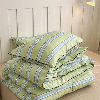 Green Mixed Color Wide Stripe Cotton Duvet Cover Set 2 Sizes  All Seasons