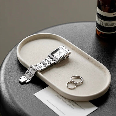Natural Ceramic Oval Accessory Tray Small Item Holder Plate Tray for Bathroom Sink