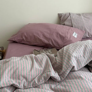 PinkPurple Pin Stripe Cotton Duvet Cover Set 2 Sizes All Seasons