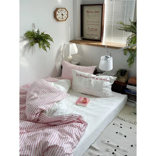 White Pink Stripe Duvet Cover Set