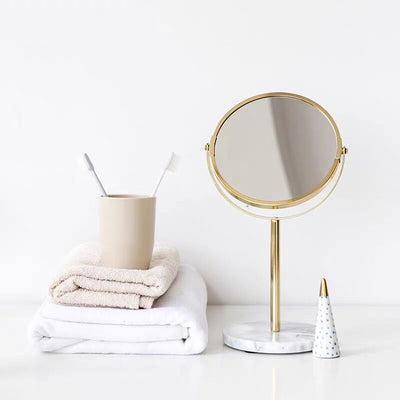 Round Marble Gold Stand Double-Sided Mirror