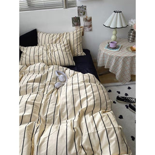 Ivory Black Stripe Duvet Cover Set