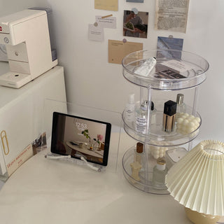 Clear Acrylic Rotating Three-Tier Rack Cosmetic Storage Tray
