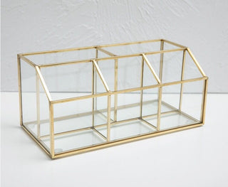 Gold Frame Clear Brush Stand Cosmetic Storage