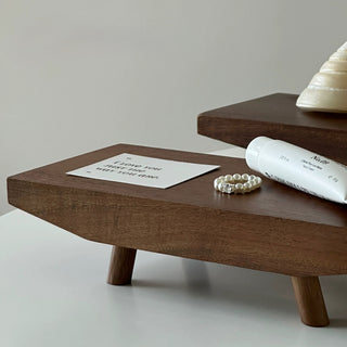 Footed Acacia Wood Long Plate Tray