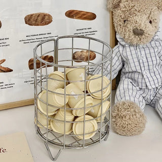 Wire storage basket with legs silver basket small item holder