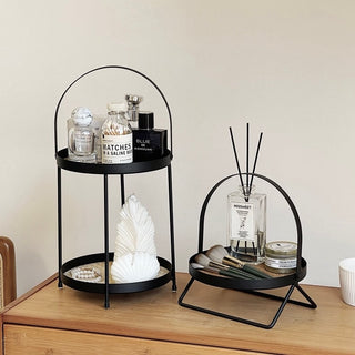 Iron Leather Two-Tier Round Tray  Storage