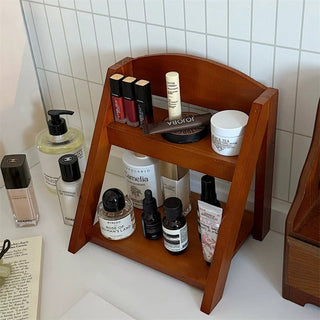 Wood Retro Two-Tier Storage Mini Rack Perfume Storage Spice Rack
