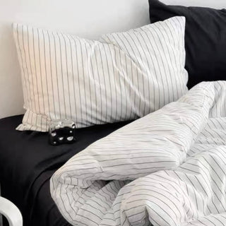 White Black Pinstripe Cotton Duvet Cover Set   All Seasons