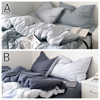 Blue Two-Tone Solid Color Duvet Cover Set