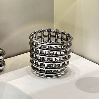 Silver Amiami Ceramic Brush Stand   Small Item Storage Candle Holder