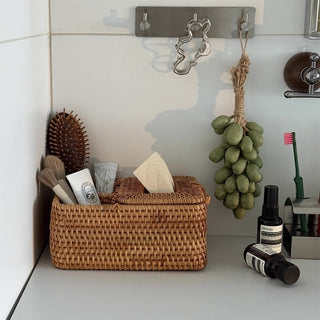 Rattan Multifunctional Tissue Case Storage Small Item Holder Remote Control Stand
