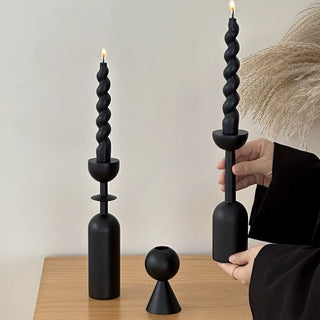 Black Wooden Candle Holder Piece Set