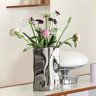 Silver color tall ceramic flower vase