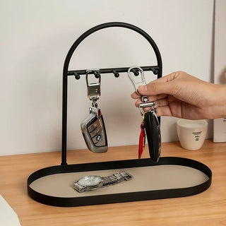 Iron Leather Oval-Shaped Accessory Key Stand Tray  Storage Tray for Small Items