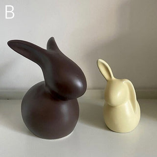 Set of 2  Rabbit Motif Ceramic Object Figurine