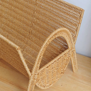 Rattan-style magazine rack storage book stand basket