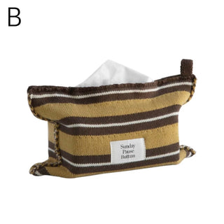 Mixed Border Knit Tissue Case   Hanging Tissue Cover with Stripes