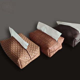 Brown Braided-Style Faux Leather Tissue Case  Tissue Cover